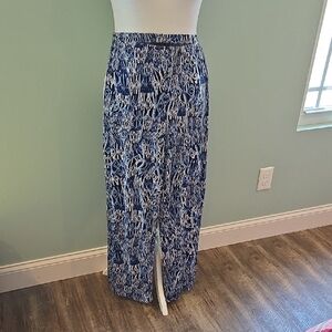 AB Studio Blue and White Geometric Wide Leg Pants Women's Size XL